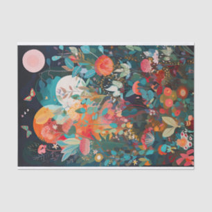 Papel De Seda Decoupage de Pintura de Flores Timíneas com Lua Bu