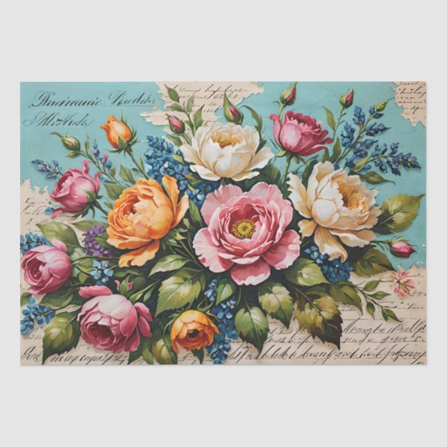 Papel De Seda Decoupage de pintura em acrílico de rosas (Frente )