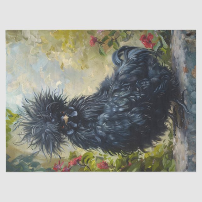 Papel De Seda Decoupage de Pintura em Frango Preto Silkie (Frente )