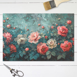 Papel De Seda Decoupage de Pinturas em Fundo Teal de Peões Rosa