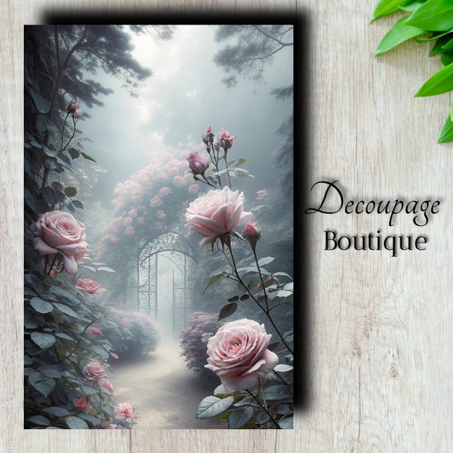 Papel De Seda Decoupage de Portas do Jardim rosa (Rose Garden Gate Decoupage Tissue Paper)