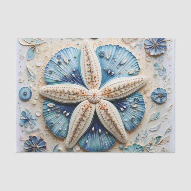 Papel De Seda Decoupage de Praia Costeira Náutica de Starfish (Frente )