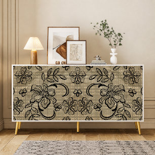 Papel de seda decoupage de renda preta vintage