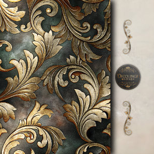 Papel De Seda Decoupage de Rolo Barroco Dourado