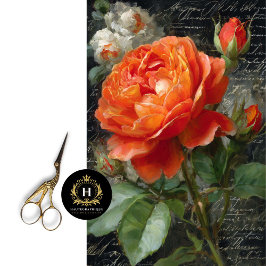 Papel De Seda Decoupage de Rosa do Jardim Laranja