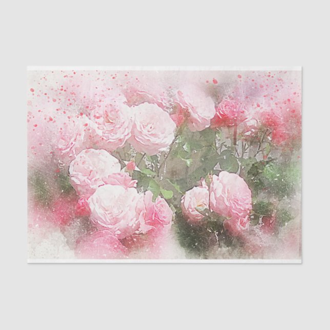 Papel De Seda Decoupage de Rosas de Aquarela Artística (Frente )