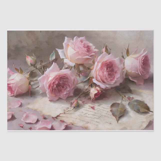 Papel De Seda Decoupage de Rosas Pink Elegantes (Frente )