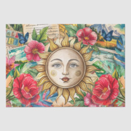Papel De Seda Decoupage de Rosto de Sol Floral Tropical