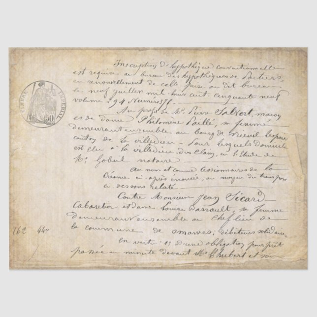 Papel De Seda Decoupage de Script Antigo Francês (Frente )