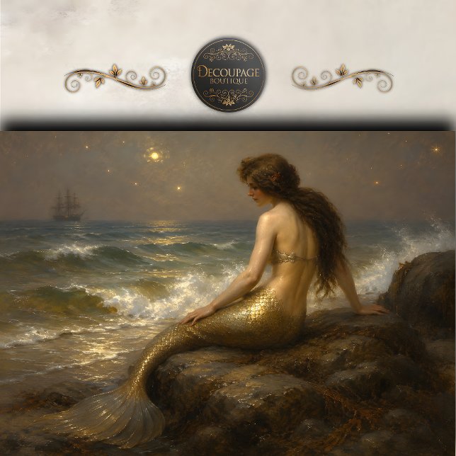 Papel De Seda Decoupage de Sereia da Costa Estrelada (Starlit Shore Mermaid Decoupage Tissue Paper)