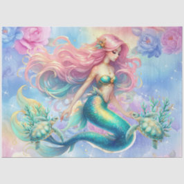 Papel De Seda Decoupage de Sereia de Pastel Watercolor Elegante