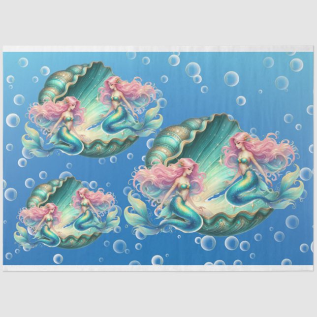 Papel De Seda Decoupage de Sereias de Aquarela Pastel Elegante (Frente )