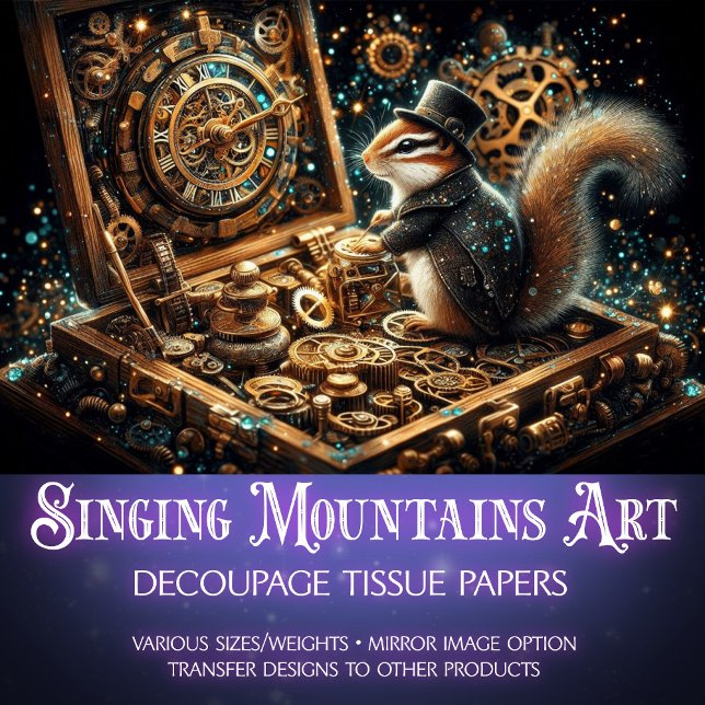 Papel De Seda Decoupage de Sonhos Mecânicos do Chipmunk Steampun (Criador carregado)