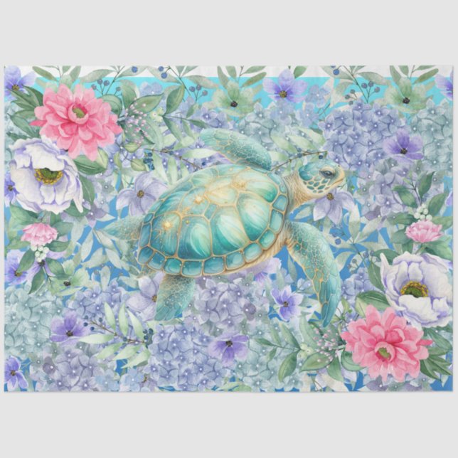 Papel De Seda Decoupage de Tartaruga Marinha de Pastel Elegante (Frente )