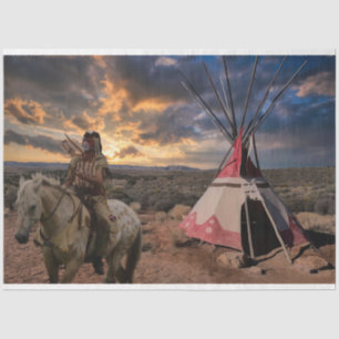 Papel De Seda Decoupage de Tipi Horseback Americano Nativo