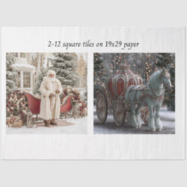 Papel De Seda Decoupage de Trenó de Papai Noel em Azulejo Quadra