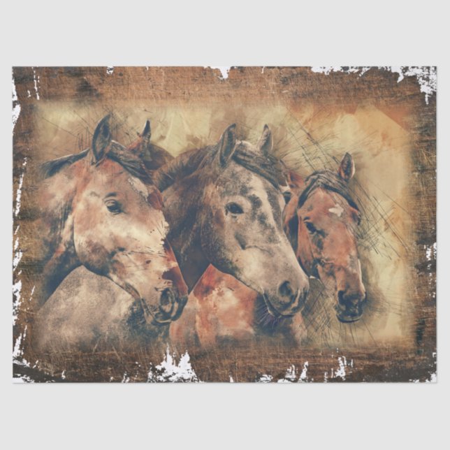 Papel De Seda Decoupage de Três Cavalos (Frente )