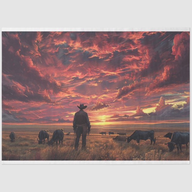 Papel De Seda Decoupage de Trilhos do Cowboy Ocidental (Frente )