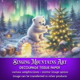 Papel De Seda Decoupage de Urso Polar e Árvores de Natal Whimsso