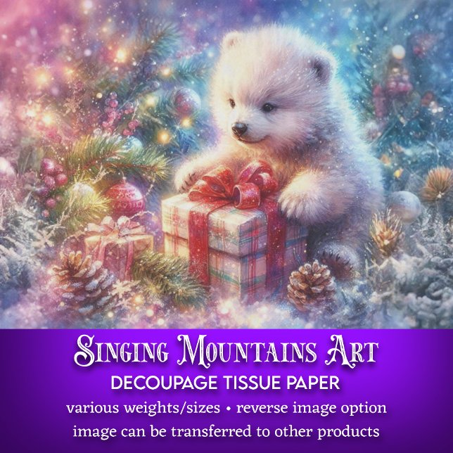 Papel De Seda Decoupage de Urso Polar em Aquarela Presente de Na (Criador carregado)