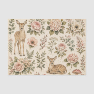 Papel De Seda Decoupage de Veado Florestal Rosa, Floral Cottagec