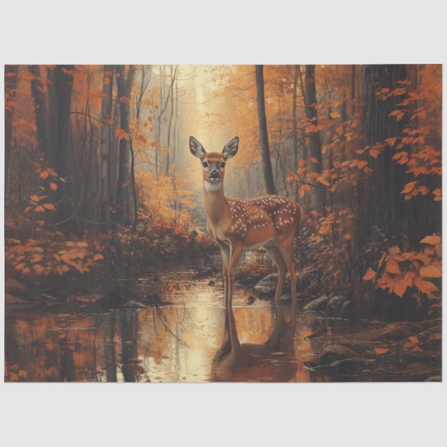 Papel De Seda Decoupage de Veado no Bosque de Outono (Frente )