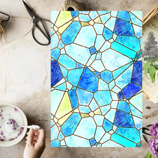 Papel De Seda Decoupage de Vidro Arrependido (stained blue glass decoupage paper)