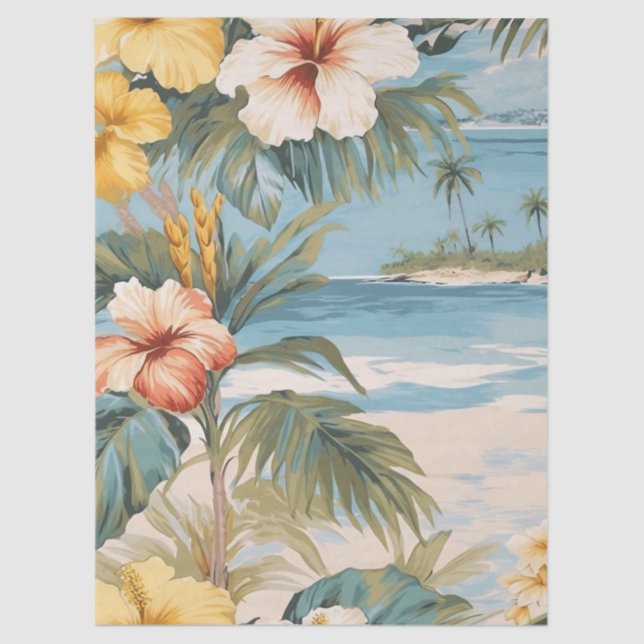 Papel De Seda Decoupage de Vista do Oceano Tropical Pastel (Frente )