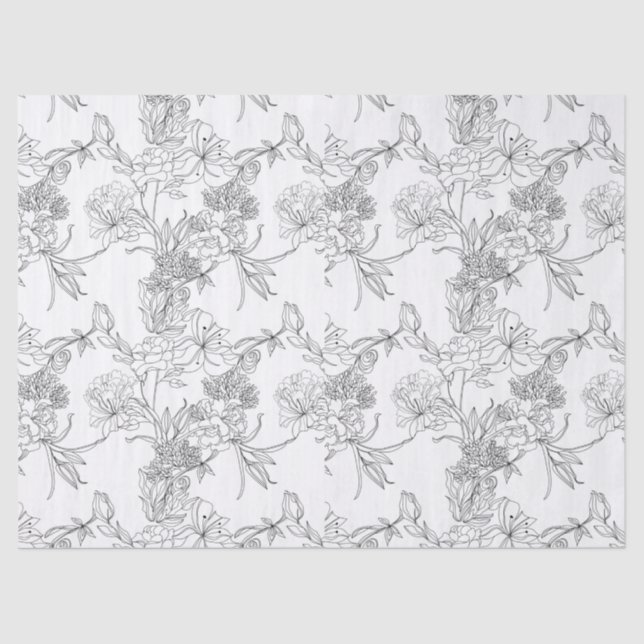 Papel de Seda Decoupage - Design Floral P/B (Frente )
