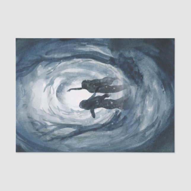 Papel De Seda Decoupage deusas da lua em aquarela azul melancóli (Frente )