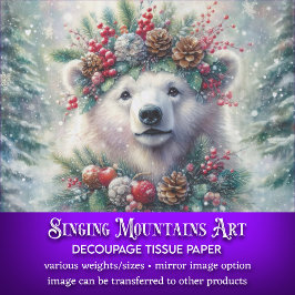 Papel De Seda Decoupage do Artesanato de Natal do Urso Polar Fes