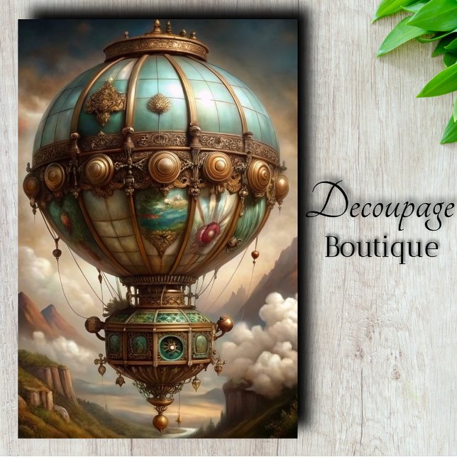 Papel De Seda Decoupage do Balão de Ar Quente Steampunk (Steampunk Hot Air Balloon Decoupage Tissue Paper)