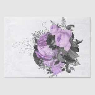Papel De Seda Decoupage do Buquê Floral de Prata Preta Roxo