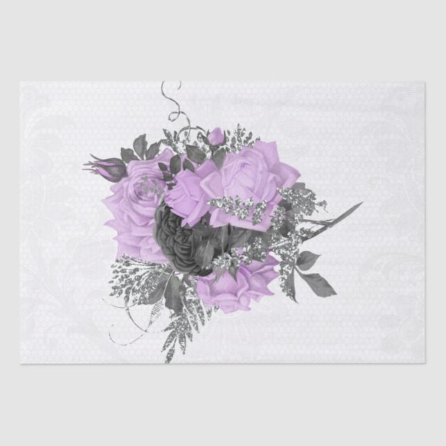 Papel De Seda Decoupage do Buquê Floral de Prata Preta Roxo (Frente )