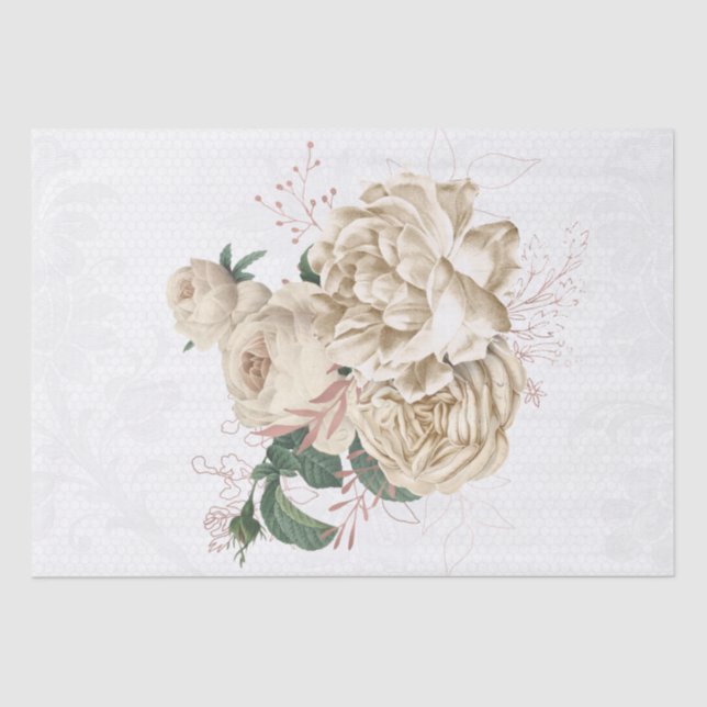 Papel De Seda Decoupage do Buquê Floral Dourado de Ivory-Rosa (Frente )