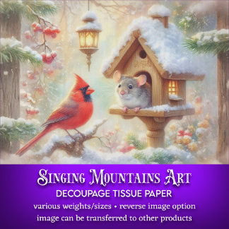 Papel De Seda Decoupage do Cardeal de Mouse de inverno Cozy Wint