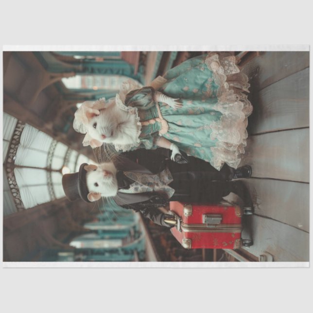 Papel De Seda Decoupage do Casal de Mouse Vestido Elegantemente  (Frente )