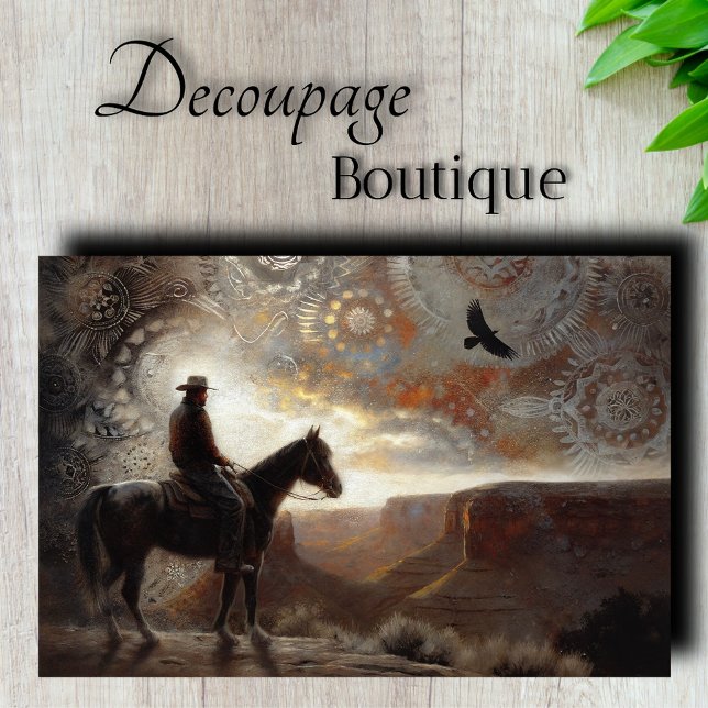 Papel De Seda Decoupage do Cavaleiro Ocidental (Western Rider Decoupage Tissue Paper)