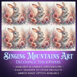 Papel De Seda Decoupage do Coelho da Páscoa Floral de Aquarela