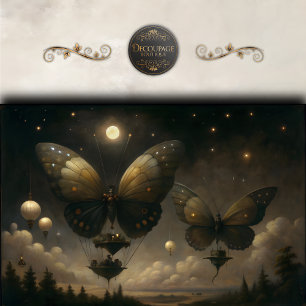 Papel De Seda Decoupage do Dirigível Borboleta ao Luar