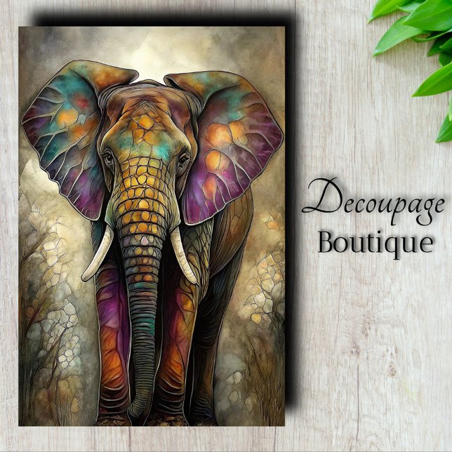 Papel De Seda Decoupage do Elefante do Mosaico (Mosaic Elephant Decoupage Tissue Paper)