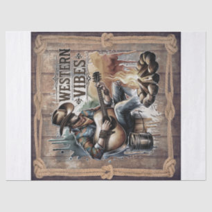 Papel De Seda Decoupage do Espírito Livre do Cowboy Retro Wester