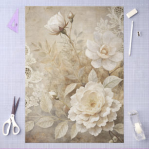 Papel De Seda Decoupage do Grunge Floral Branco Elegante