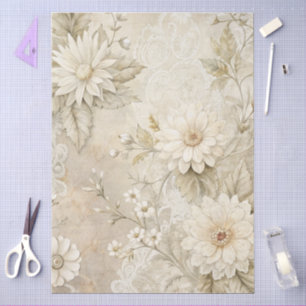 Papel De Seda Decoupage do Grunge Floral Branco Elegante