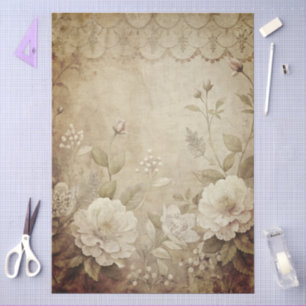 Papel De Seda Decoupage do Grunge Floral Branco Elegante
