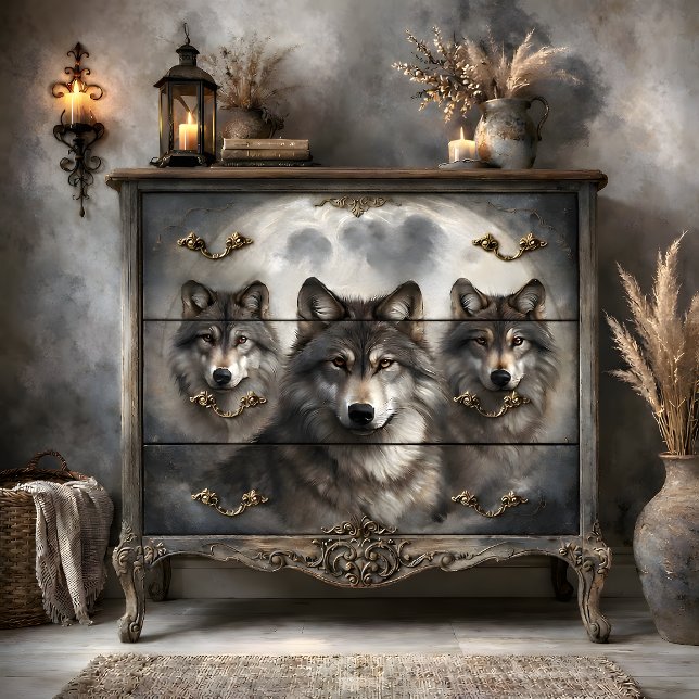 Papel De Seda Decoupage do Grupo de Lobos Lunar (Lunar Wolf Pack Decoupage Tissue Paper)