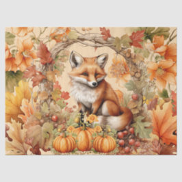 Papel De Seda Decoupage do Halloween Watercolor Fox & Pumpkins