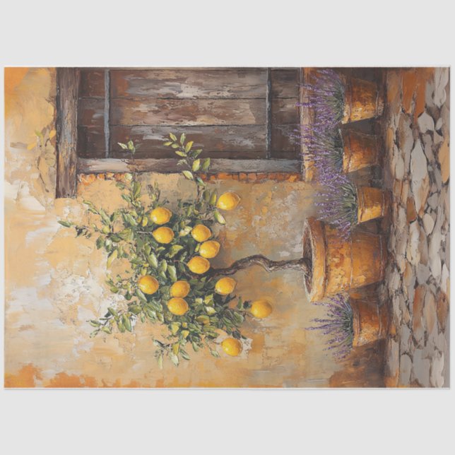 Papel De Seda Decoupage do Jardim de Lavandas de Limão (Frente )