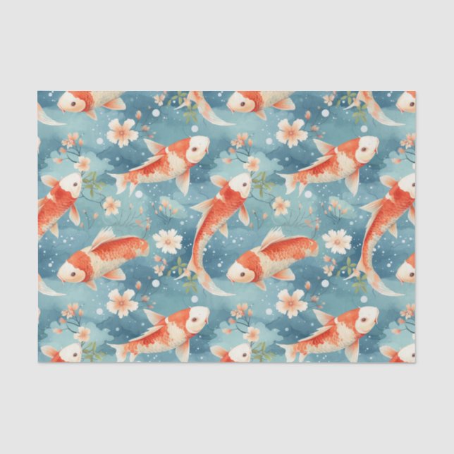 Papel De Seda Decoupage do Jardim de Peixes de Koi Floral (Frente )