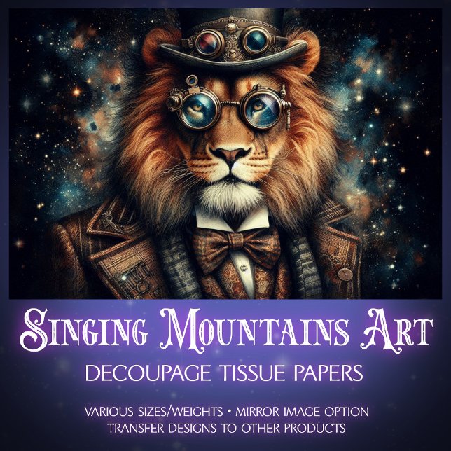 Papel De Seda Decoupage do Leão Steampunk Fantasy Whimsic (Criador carregado)